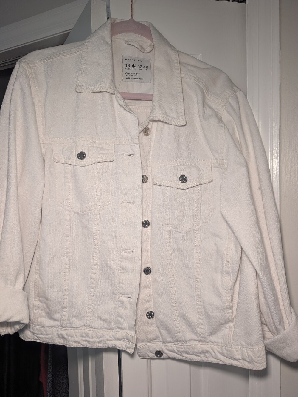 Primark White Denim Jacket Women's US 12 Classic Jean Jacket